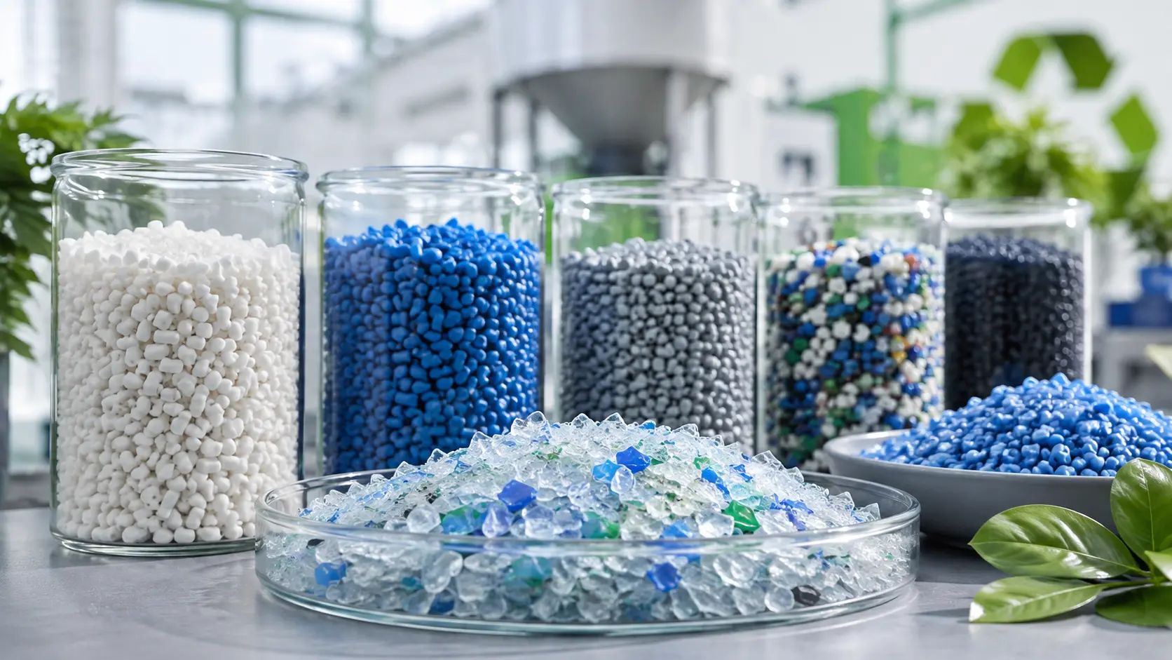 Recovered plastic prepared as pellets and flakes