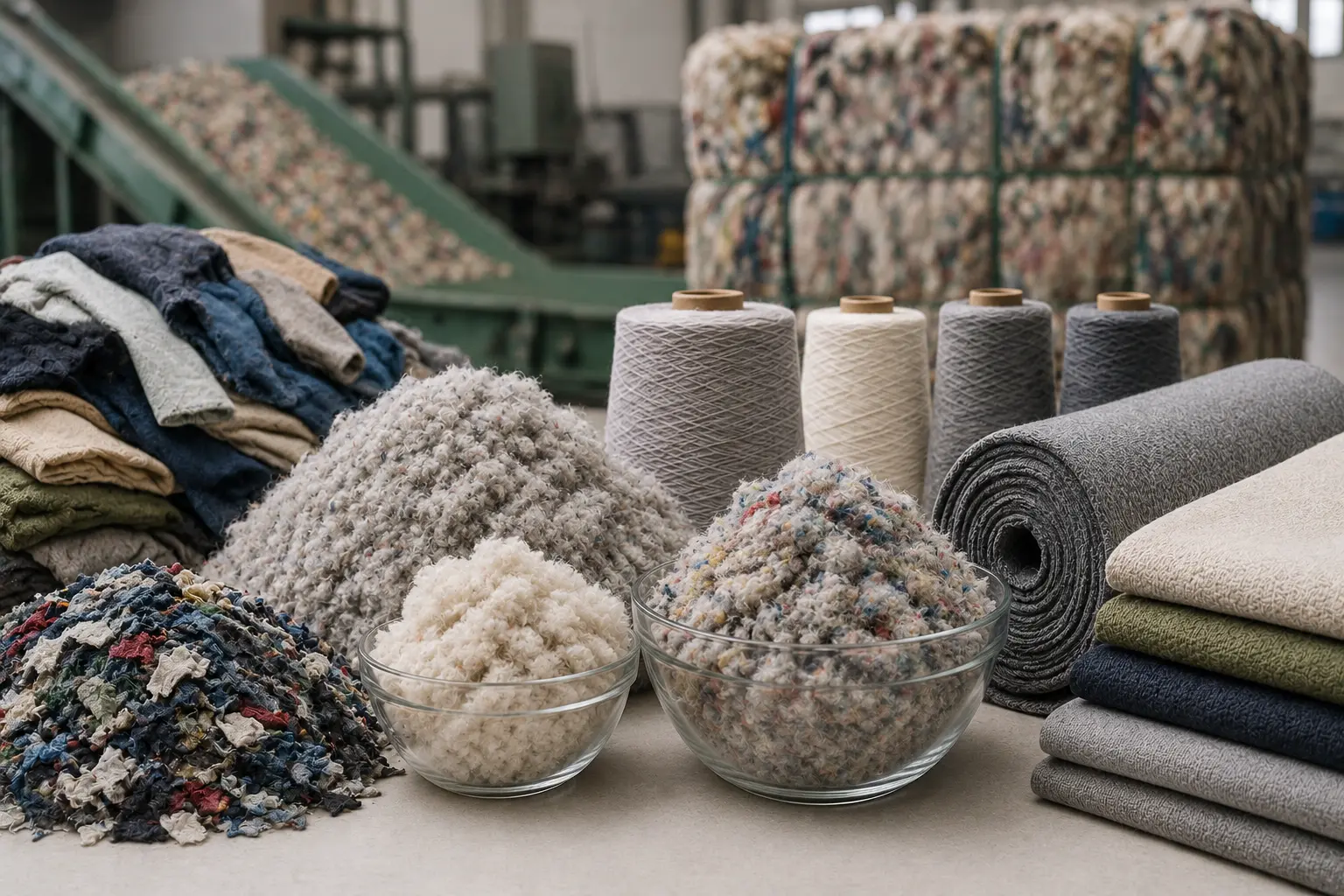 Recovered textile material prepared as recycled fabric fibers